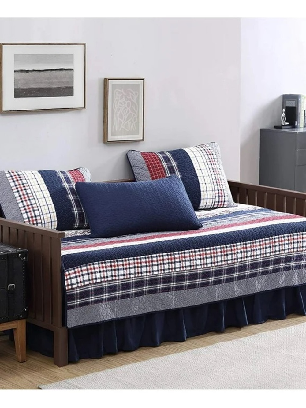 Quilted Daybed Bedding Set in Navy, Red & White - Brand: